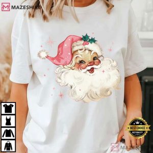 Santa Pink Retro Christmas Holiday T Shirt (4)