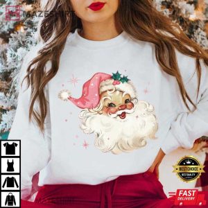 Santa Pink Retro Christmas Holiday T Shirt (1)
