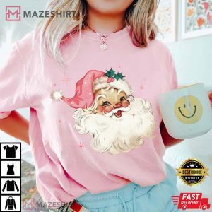 Santa Pink Retro Christmas Holiday T-Shirt