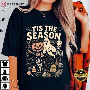 Tis The Season Skeleton Pumpkin Ghost Halloween T-Shirt