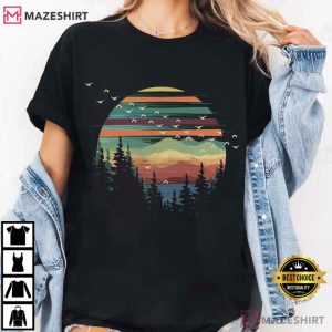 Nature Lover Forest Themed Pine Trees Sunset Adventure T Shirt (2)