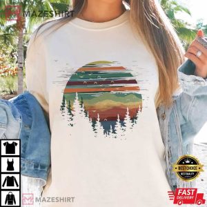 Nature Lover Forest Themed Pine Trees Sunset Adventure T Shirt (3)