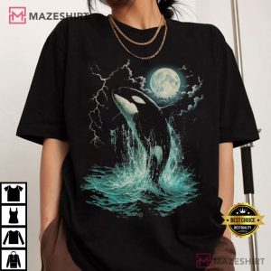Orca Midnight Moonlight Ocean Vintage Graphic T Shirt (3)
