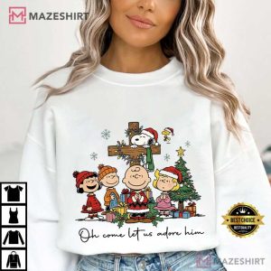 Peanuts Oh Come Let Us Adore Him Christmas Christian T Shirt (4)