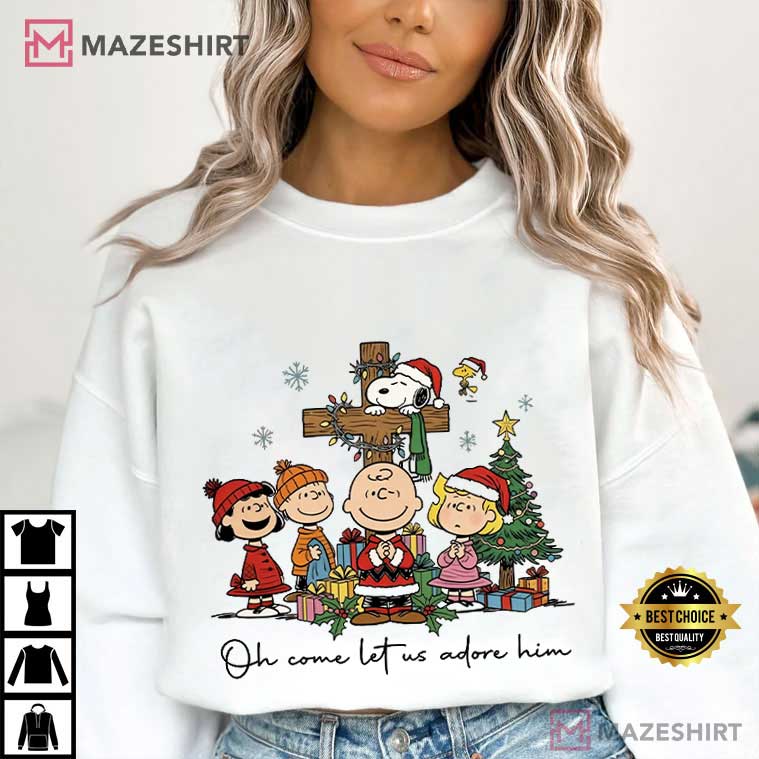 Peanuts Oh Come Let Us Adore Him Christmas Christian T-Shirt