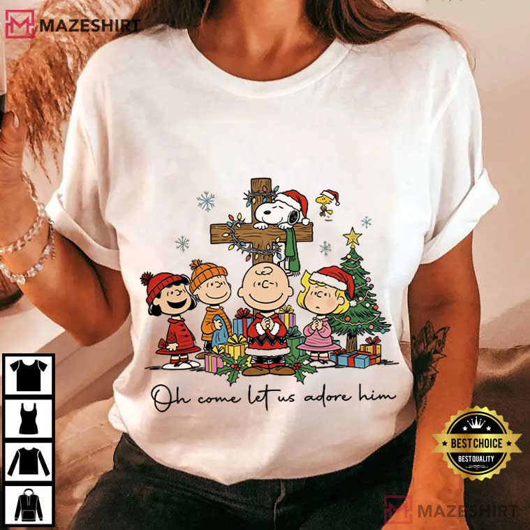 Peanuts Oh Come Let Us Adore Him Christmas Christian T-Shirt