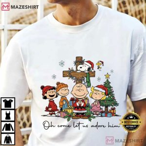 Peanuts Oh Come Let Us Adore Him Christmas Christian T Shirt (2)