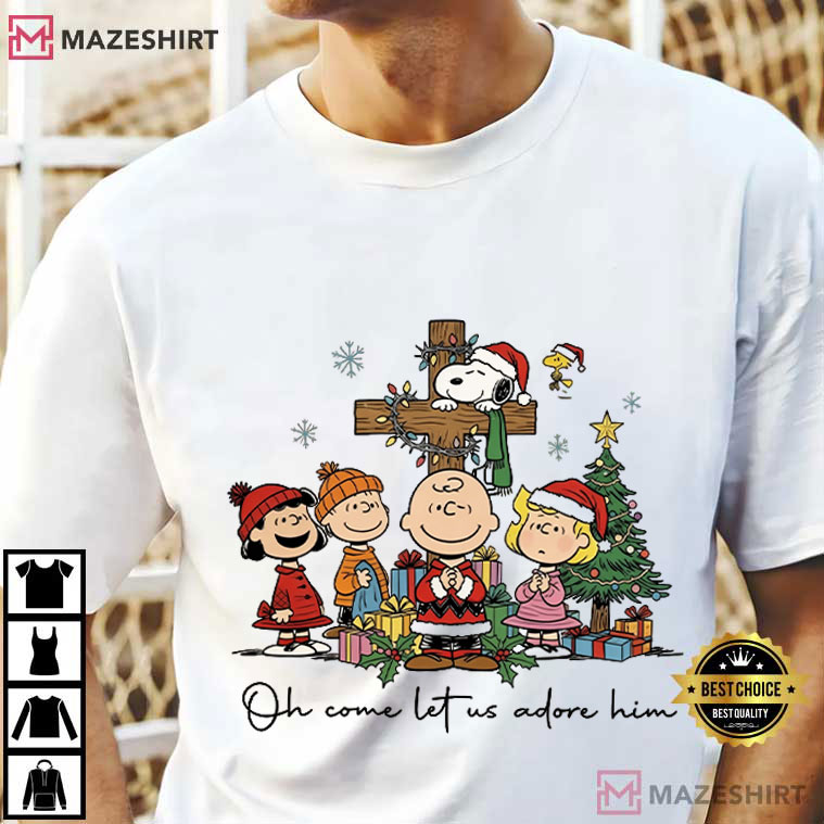Peanuts Oh Come Let Us Adore Him Christmas Christian T-Shirt