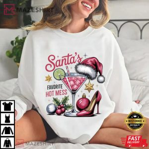 Santa's Favorite Hot Mess Christmas Martini T Shirt (4)