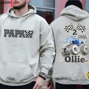 Monster Truck Checkerboard Text And Flag Personalized T Shirt (4)