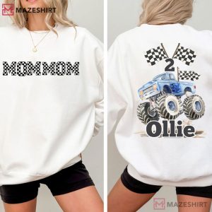 Monster Truck Checkerboard Text And Flag Personalized T Shirt (1)