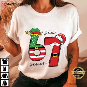 Six Seven 67 Meme Elf Santa Funny Christmas Holiday T Shirt (1)