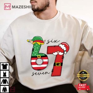 Six Seven 67 Meme Elf Santa Funny Christmas Holiday T Shirt (3)
