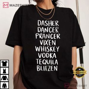 Drinking Dasher Dancer Prancer Vixen Whiskey Christmas T-Shirt