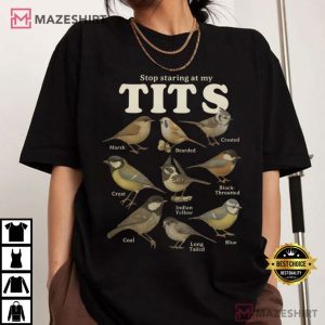 Stop Staring At My Tits Meme Bird T Shirt (2)