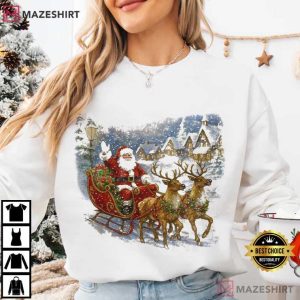 Santa Sleigh Rustic Holiday Vintage 90s Christmas T Shirt (4)