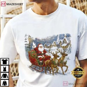 Santa Sleigh Rustic Holiday Vintage 90s Christmas T Shirt (1)