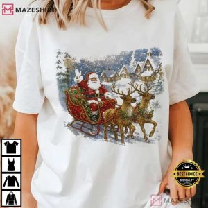 Santa Sleigh Rustic Holiday Vintage 90s Christmas T-Shirt