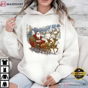 Santa Sleigh Rustic Holiday Vintage 90s Christmas T Shirt (3)