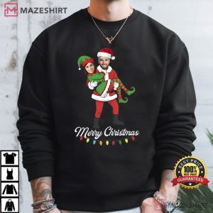 Santa And Elf Christmas Custom Face Photo Couple T Shirt (2)