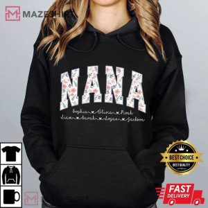 Floral Nana Custom With Kids Names Mothers Day T Shirt (4)