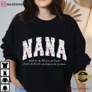 Floral Nana Custom With Kids Names Mothers Day T Shirt (1)