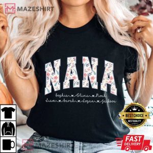 Floral Nana Custom With Kids Names Mothers Day T-Shirt