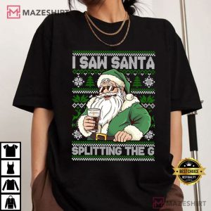 Santa Drinking Beer Splitting G Christmas Jumper Funny T Shirt (2)