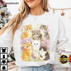 Cat Lovers Floral Retro Kitten T Shirt (4)