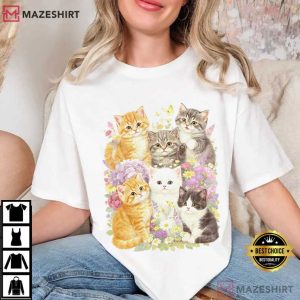 Cat Lovers Floral Retro Kitten T Shirt (1)