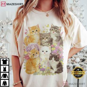 Cat Lovers Floral Retro Kitten T Shirt (2)