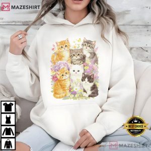 Cat Lovers Floral Retro Kitten T Shirt (3)