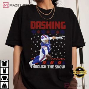 Josh Allen Dashing Through The Snow Christmas Football T Shirt (2)