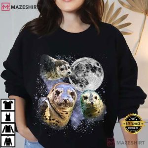 Three Harbor Seal Moon Ocean Wildlife T Shirt (4)