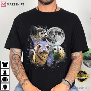 Three Harbor Seal Moon Ocean Wildlife T Shirt (1)