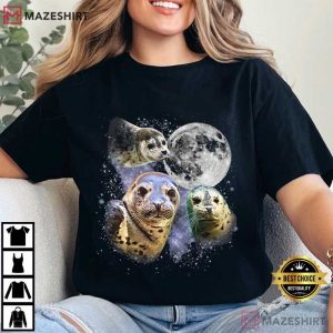 Three Harbor Seal Moon Ocean Wildlife T Shirt (2)