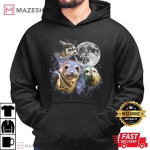 Three Harbor Seal Moon Ocean Wildlife T Shirt (3)
