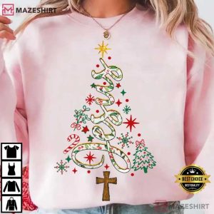 Floral Jesus Christian Christmas Tree T Shirt (1)