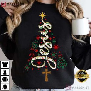 Floral Jesus Christian Christmas Tree T Shirt (2)