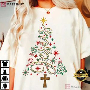 Floral Jesus Christian Christmas Tree T Shirt (3)