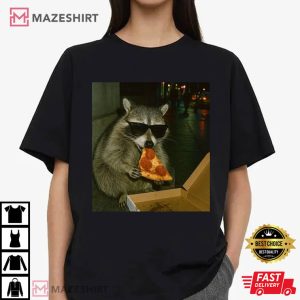Raccoon Eating Pizza Funny Meme T Shirt (2)