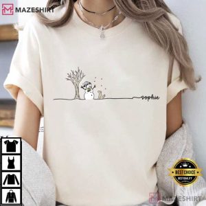Snowman Tree And Dog Winter Snowflake Custom Name T-Shirt