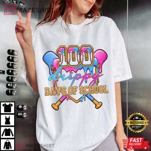 100 Drippy Days Of School Baseball Ice Cream T-Shirt