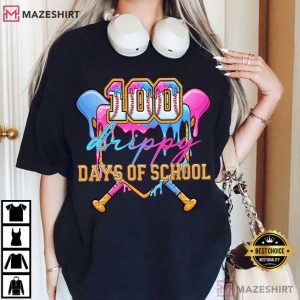 100 Drippy Days Of School Baseball Ice Cream T Shirt (2)