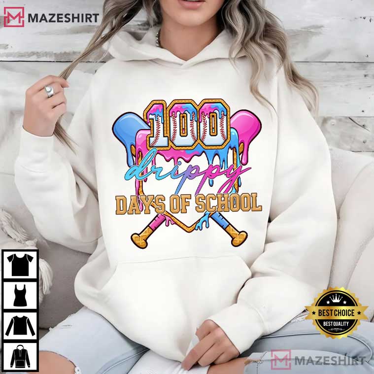 100 Drippy Days Of School Baseball Ice Cream T-Shirt 100 Drippy Days Of School Baseball Ice Cream T-Shirt
