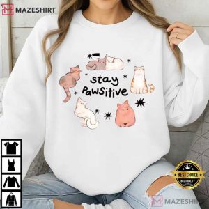 Stay Pawsitive Cat Cute Graphic T Shirt (4)