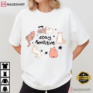 Stay Pawsitive Cat Cute Graphic T-Shirt