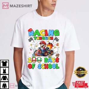 Super Cartoon Character Racing Through 100 Days Of School T Shirt (1)
