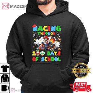 Super Cartoon Character Racing Through 100 Days Of School T Shirt (3)
