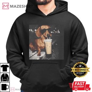 Dachshund Drinking Iced Coffee Funny Meme T Shirt (4)